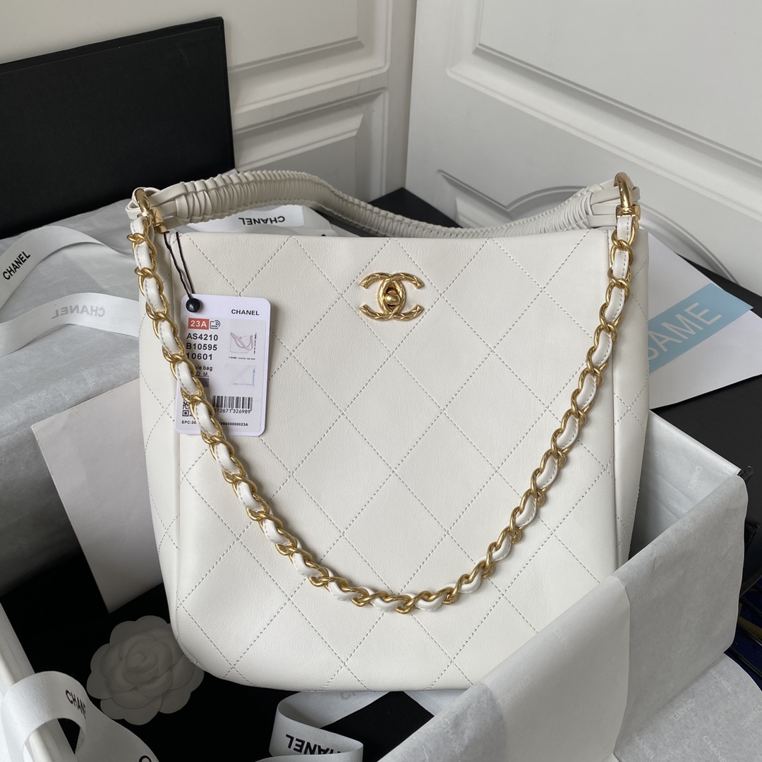 126a67f7.jpeg Chanel Calfskin Hobo Bag White/Black - Image 1