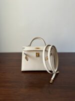 HM KELLY MINI 20 WHITE CHEVRE GOLD HARDWARE - Image 3