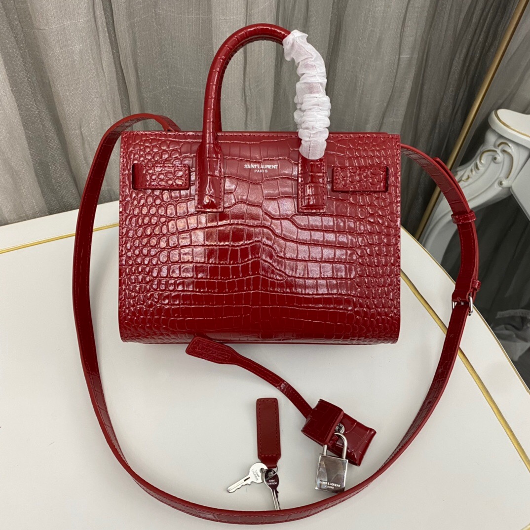 1b99129e.jpg Saint Laurent Paris Saint Laurent Red Croc Embossed Leather Nano Classic Sac De Jour Tote - Image 1