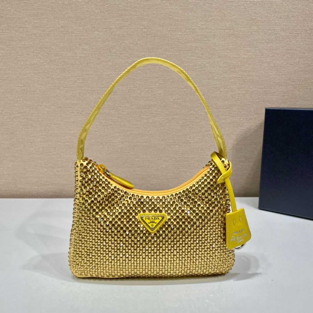 20220401_i1648788669_2899_0_jpg.jpg SPARKLING HOBO BAG 23 IN YELLOW NYLON ATTACHED FULLY CRYSTALS - Image 1