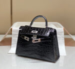HN MINI KELLY IN BLACK CROCODILE SKIN SILVER HARDWARE - Image 2