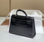 HN MINI KELLY IN BLACK CROCODILE SKIN SILVER HARDWARE - Image 3