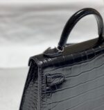 HN MINI KELLY IN BLACK CROCODILE SKIN SILVER HARDWARE - Image 7