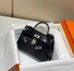 HN MINI KELLY IN BLACK CROCODILE SKIN SILVER HARDWARE - Image 8
