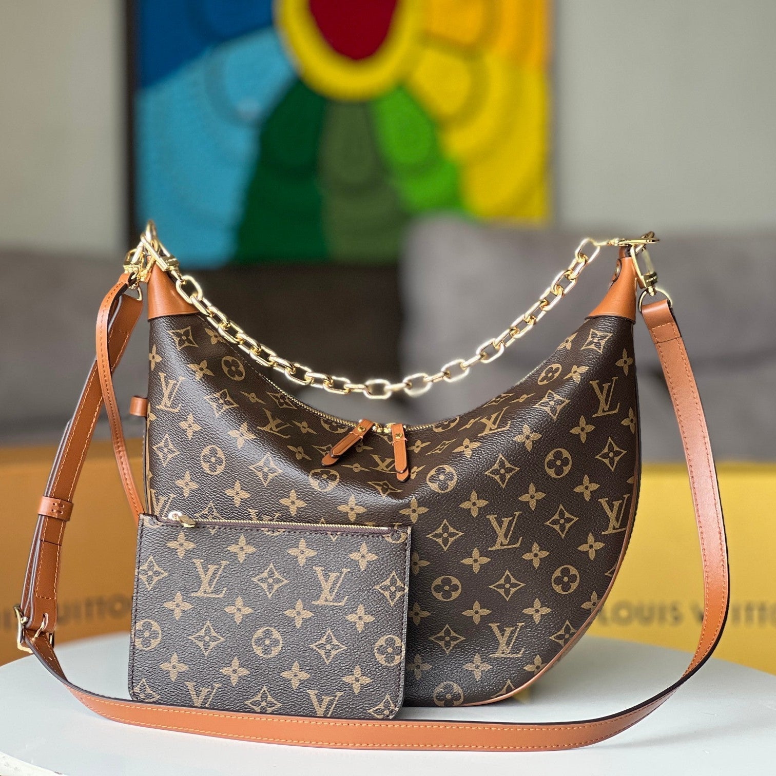20230802_a1690985913286_8270_jpg.jpg LV 25S LOOP HOBO 38 IN BROWN MONOGRAM COATED CANVAS GOLD HARDWARE - Image 1