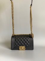CHANEL SMALL BOY BAG 20 IN BLACK LAMBSKIN GOLD HARDWARE - Image 2
