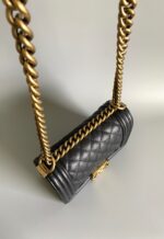 CHANEL SMALL BOY BAG 20 IN BLACK LAMBSKIN GOLD HARDWARE - Image 9