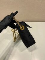 LARGE QUILTED FLAP BAG 23 IN BLACK RE-NYLON FABRIC GOLD CHAIN - Image 4