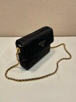 LARGE QUILTED FLAP BAG 23 IN BLACK RE-NYLON FABRIC GOLD CHAIN - Image 5