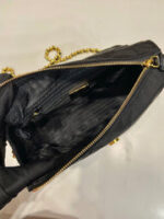 LARGE QUILTED FLAP BAG 23 IN BLACK RE-NYLON FABRIC GOLD CHAIN - Image 7