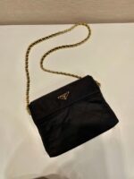 LARGE QUILTED FLAP BAG 23 IN BLACK RE-NYLON FABRIC GOLD CHAIN - Image 3