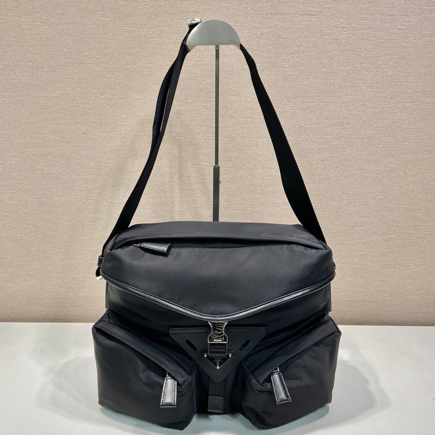 20231218_i1702880391_773_0_jpg.jpg CROSSBODY BAG 29 IN BLACK RE-NYLON AND CALFSKIN TRIM - Image 1