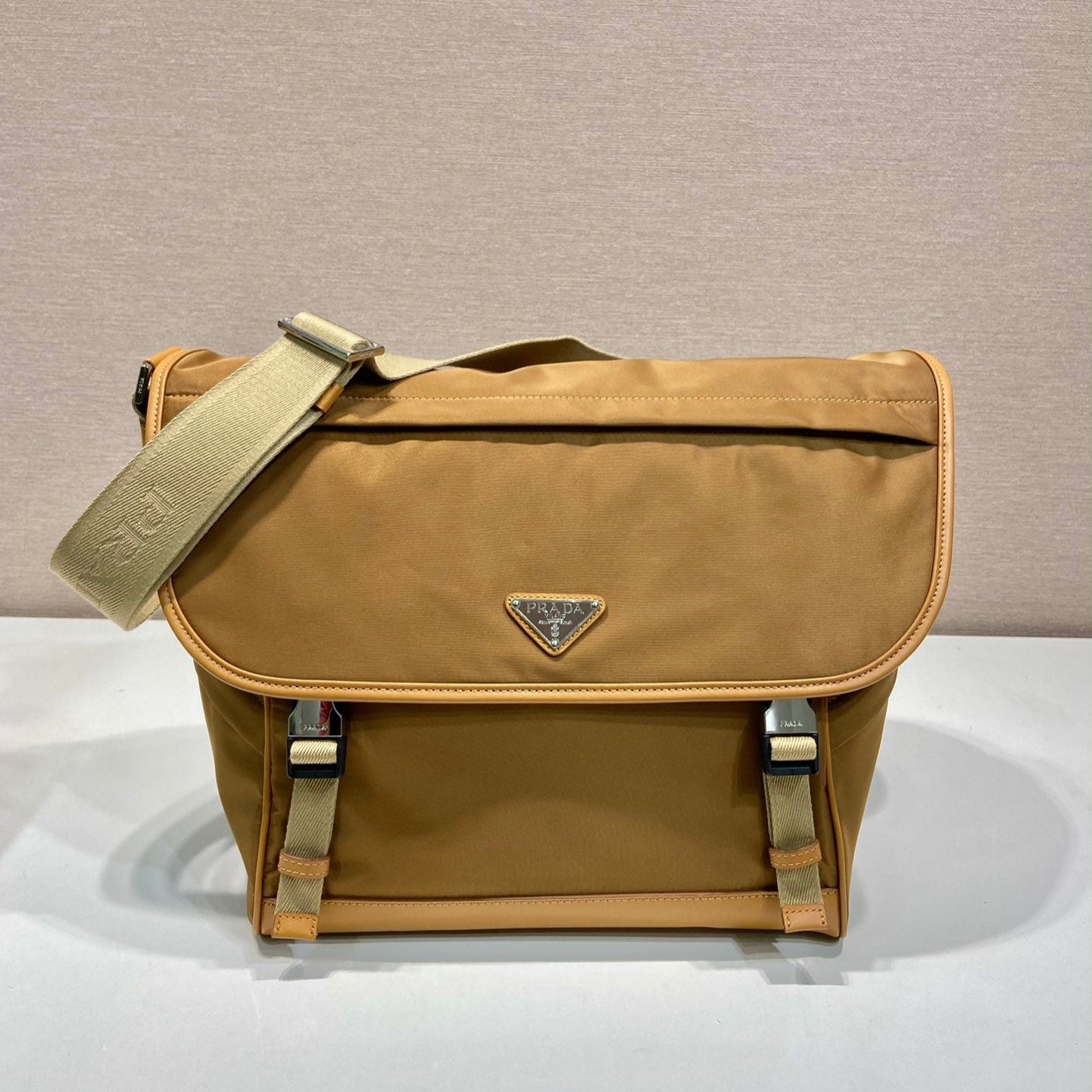 20240605_i1717565973_1358_0_jpg.jpg LARGE FLAP BAG 30 IN CIDER BROWN RE-NYLON AND CALFSKIN TRIM - Image 1