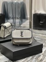 Saint Laurent Cotton Canvas Striped Vintage Calfskin Monogram Medium Niki Chain Satchel - Image 2