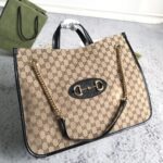Gucci Brown Large GG Canvas 1955 Horsebit Chain Tote Beige - Image 2