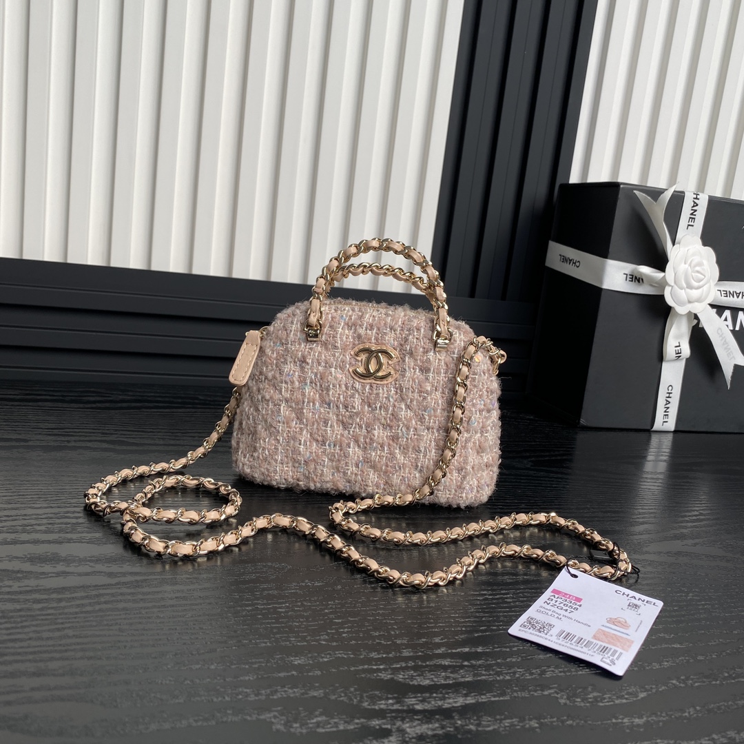 4b695e4c.jpg Chanel 24B Cc Quilted Chain Top Handle Pink Tweed / Sequin - Image 1