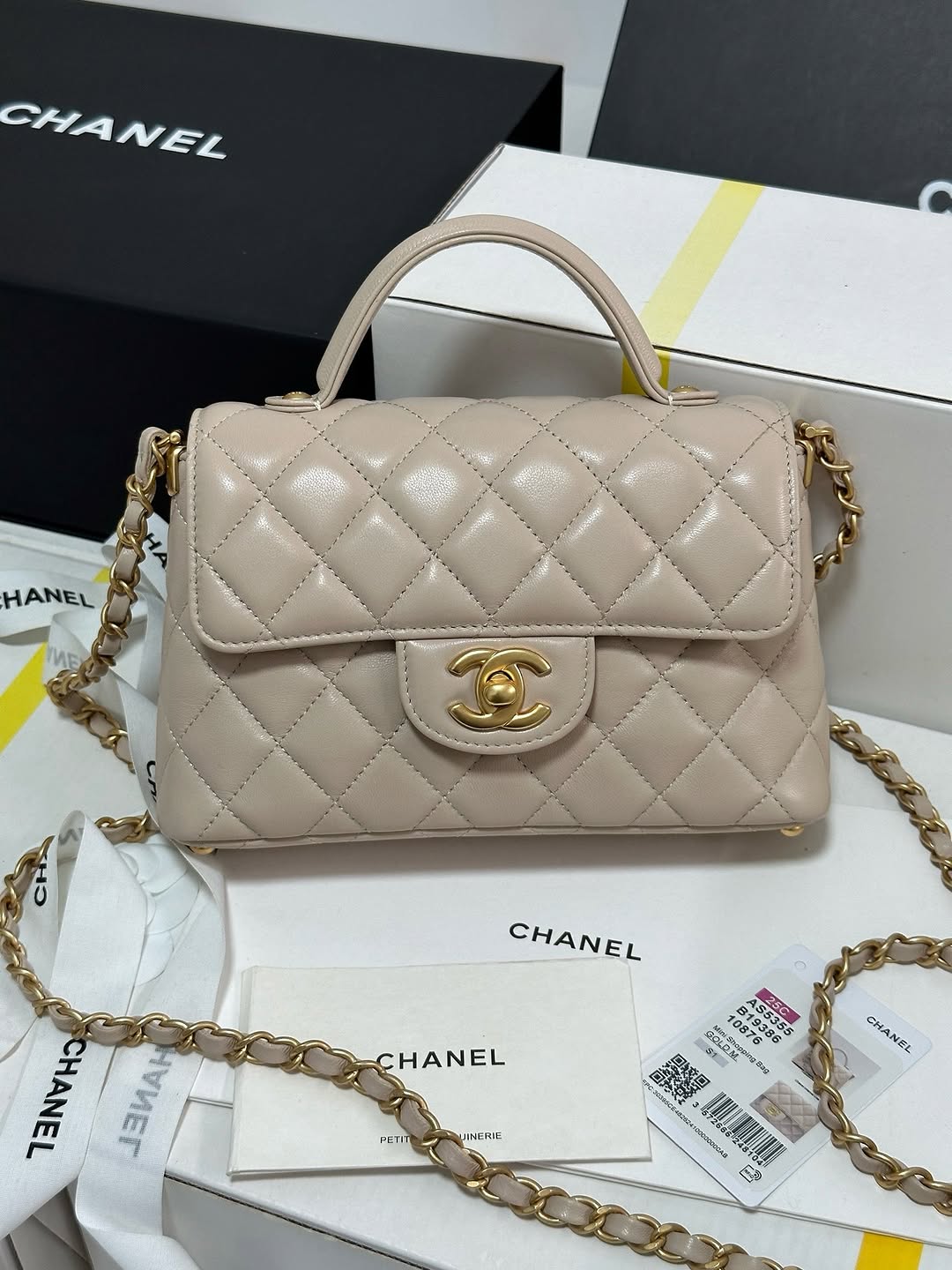 544796817_18530183632020437_2248561159729727854_n.jpg Chanel Beige Leather Small Top Handle Flap Bag - Image 1