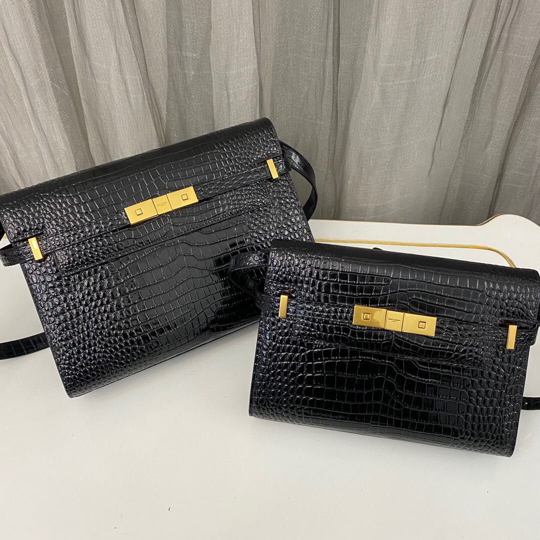 54c82853.jpg Saint Laurent Manhattan Crocodile-Embossed Shoulder Bag - Image 1