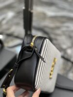 SAINT LAURENT Lou Medium Ysl Striped Canvas Camera Crossbody Bag In Grey Cream - Image 5