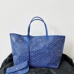Goyard Blue Goyardine Canvas & Chevroches Calfskin Saint Louis PM Tote