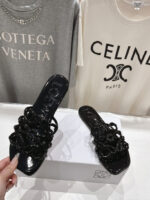 Loewe Leather Petal Anagram Slides in Black