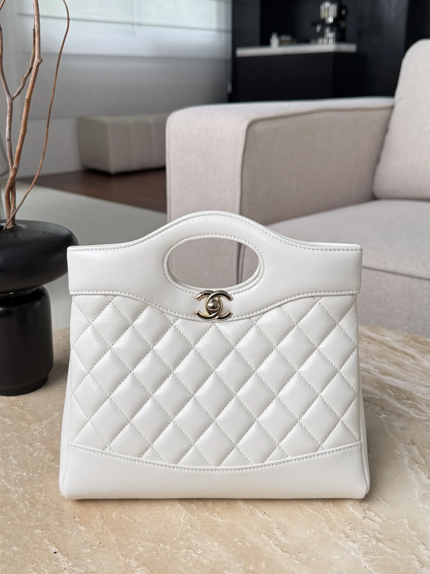 IMG_2371.webp Chanel Quilted Lambskin Shopping Bag In white - Image 1