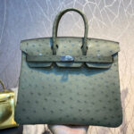 HN 30CM KHAKI OSTRICH LEATHER SILVER HARDWARE