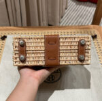 HN PICNIC HANDBAG IN BROWN & NATURAL LEATHER AND WICKER SILVER HARDWARE - Image 6