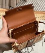 HN PICNIC HANDBAG IN BROWN & NATURAL LEATHER AND WICKER SILVER HARDWARE - Image 4