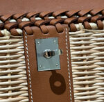 HN PICNIC HANDBAG IN BROWN & NATURAL LEATHER AND WICKER SILVER HARDWARE - Image 3