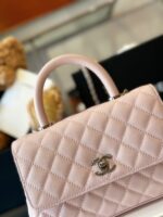 Chanel Coco Handbags Leather Pink With Silver Lock 23cm - Image 5