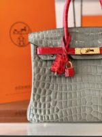HN Genuine Crocodile Leather Gray and Red Custom Made - Image 5