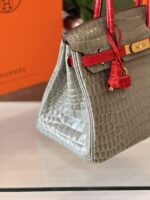 HN Genuine Crocodile Leather Gray and Red Custom Made - Image 4