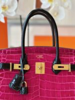 HN Pink/Black Genuine Crocodile Leather Gold Hardware – Custom Made - Image 2