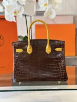 HN 30 Brown/Gold Genuine Crocodile Leather Gold Hardware – Custom Made - Image 7