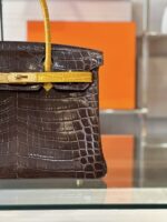 HN 30 Brown/Gold Genuine Crocodile Leather Gold Hardware – Custom Made - Image 6