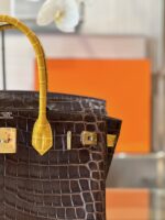HN 30 Brown/Gold Genuine Crocodile Leather Gold Hardware – Custom Made - Image 4