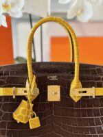 HN 30 Brown/Gold Genuine Crocodile Leather Gold Hardware – Custom Made - Image 2