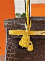 HN 30 Brown/Gold Genuine Crocodile Leather Gold Hardware – Custom Made - Image 3