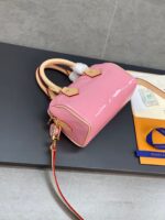 Louis Vuitton LV Nano Speedy Pink Mini Like Auth Shiny Leather Handbags 16x10x7.5cm - Image 3