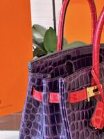 HN 30 Purple/Red Genuine Crocodile Leather Gold Hardware - Image 5