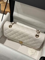 Chanel Classic Woman’s White Like Auth Handbags Lock Gold 25cm - Image 3