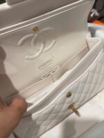 Chanel Classic Woman’s White Like Auth Handbags Lock Gold 25cm - Image 5
