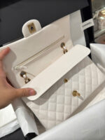 Chanel Classic Woman’s White Like Auth Handbags Lock Gold 25cm - Image 4