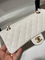 Chanel Classic Woman’s White Like Auth Handbags Lock Gold 25cm - Image 2