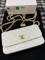 Chanel Woc Charm Handbags White Lizard Skin With Lock Pattern Bag 20cm - Image 6