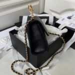 Chanel Woc Pearl Handle Plated Handbags Black Leather With Lock Gold 11.5×14.5×5.5cm - Image 8