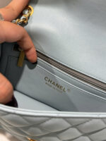 Chanel Classic Bell Bag Handbag Sheepskin Blue Like Auth Lock Gold 20cm - Image 3