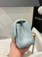 Chanel Classic Bell Bag Handbag Sheepskin Blue Like Auth Lock Gold 20cm - Image 5