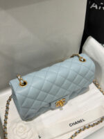 Chanel Classic Bell Bag Handbag Sheepskin Blue Like Auth Lock Gold 20cm - Image 6